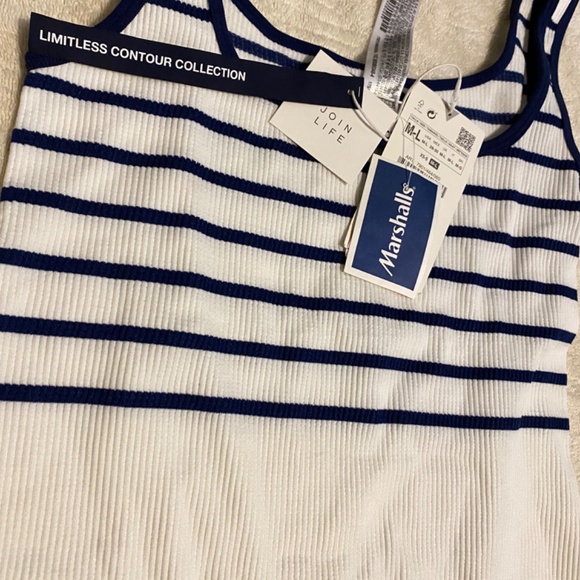 Navy Blue/White Striped Jumpsuit Romper Shorts - Picture 4 of 4